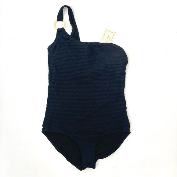 SHOSHANNA Swimsuit One Piece One Shoulder Black Tide Jacquard Textured NWT SZ 6 - Picture 4 of 14